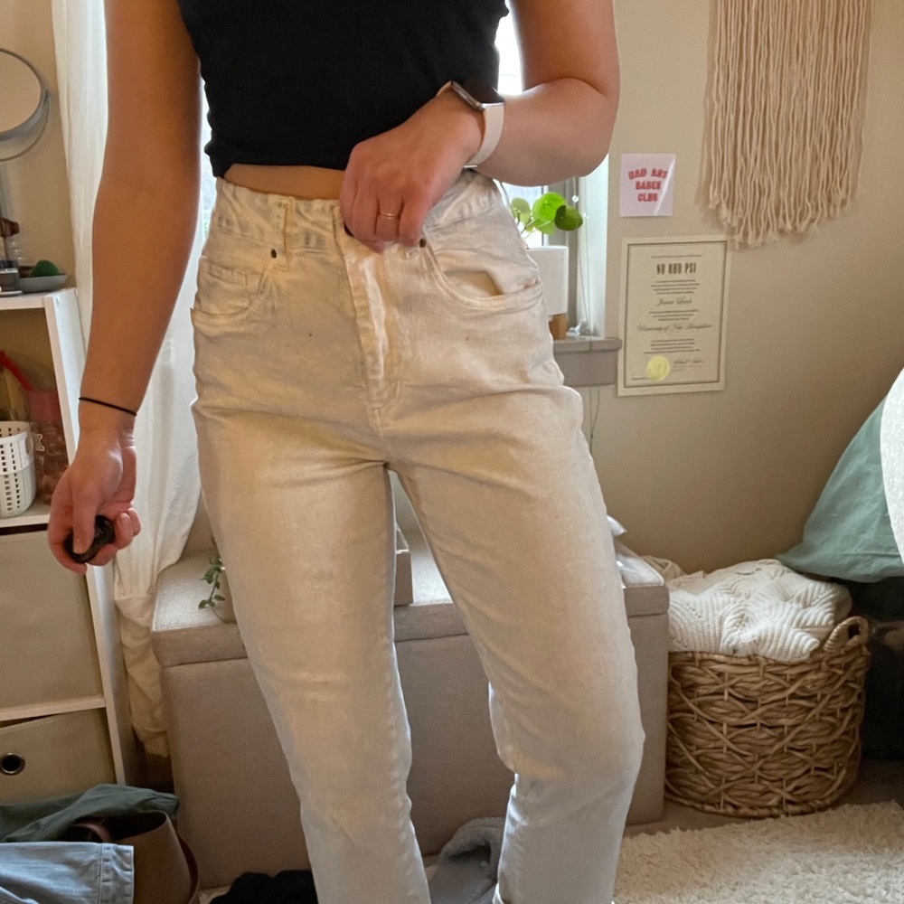 White straight leg jeans